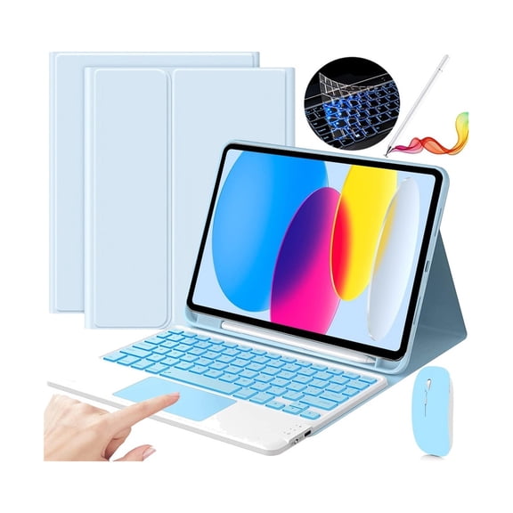 HPZZ IPad 10th Gen 10.9in Case with Keyboard, Mouse & Stylus - Blue Protective Cover