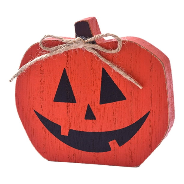 Set decorativo de madera para Halloween, 5 piezas: calabaza, murciélago, sombrero de bruja, caramelos y adornos de mesa para fiestas en casa (10 x 14 cm)