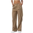 thumbnail image 1 of Birdeem Fashion Womens Button Pockets Zipper Casual Workwear Drawstring Loose Straight Fallow Solid Long Pants, 1 of 5