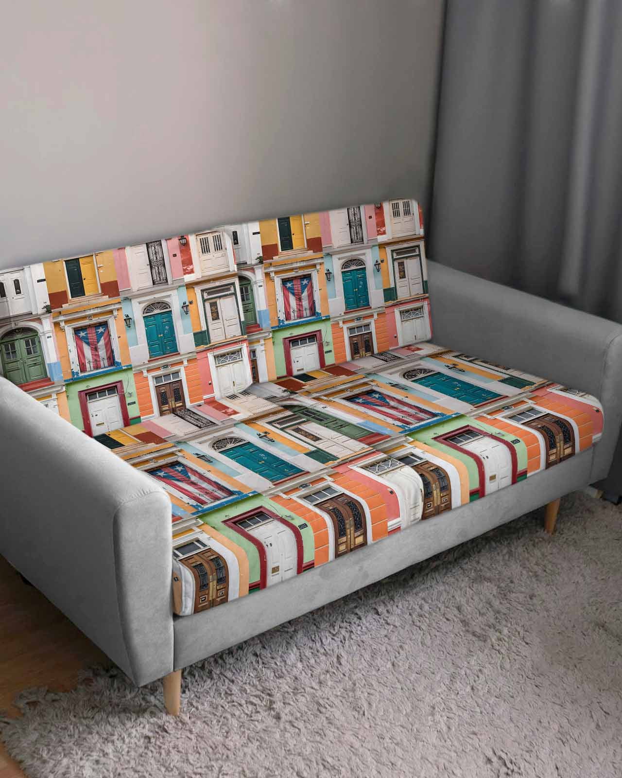Puerto Rico Couch Cushion Covers Stretch, Washable Sofa Seat Covers Individual Seat Cushion Sofa Slipcovers Vintage Boho Style Door Gates Couch Cover Furniture Protector S-1PCS