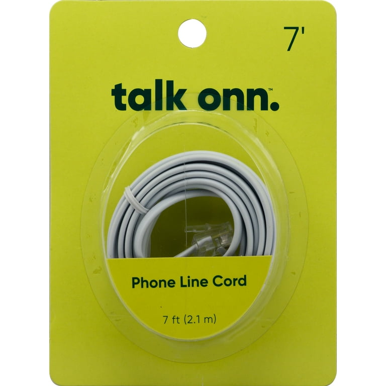onn. 7ft. Telephone, Modem and Fax Line Cord, White