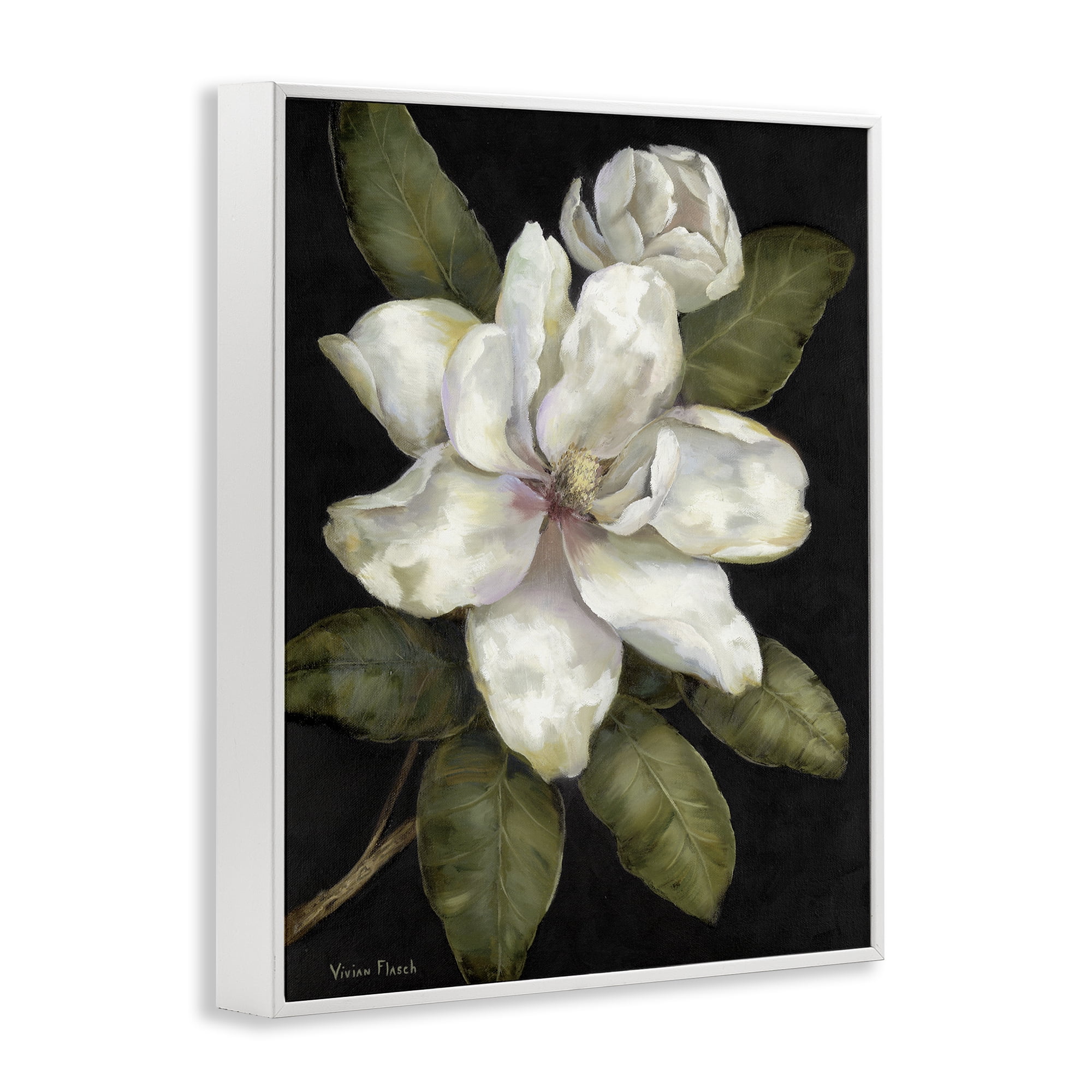 Stupell Industries Budding Magnolia Blooms White Framed Giclee Art, design by Nan