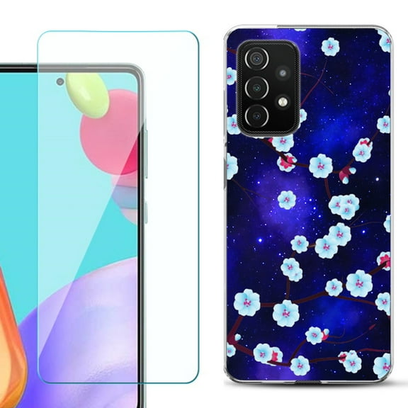 Slim-Fit Flexible Gel TPU Phone Case compatible with Samsung Galaxy A52 5G, with Tempered Glass Screen Protector, by OneToughShield ® - Blossom Stars