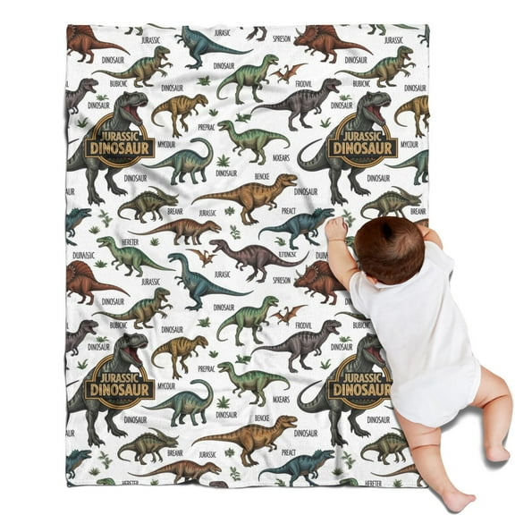 White Dinosaurs Label Pattern Blanket,Comfortable Soft Lamb Wool Throw Blanket,All Season,Warm Lightweight Blankets for Sofa Bed Couch Living Room Chair,30"x40"