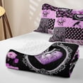 thumbnail image 4 of Castle Fairy Vintage Gothic Patchwork Quilt King,Floral Skull Raven Heart Skeleton King Coverlet Set,Purple Black, 4 of 7