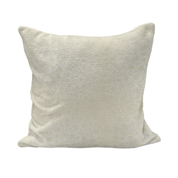 Ivory Fluffy Throw Pillow Cushion Cover, Baroque Style Curved Leaves and Floral Blooms Nature Beauty Continuous Design, Decorative Square Accent Pillow Case, 16" x 16", Cream, by Ambesonne