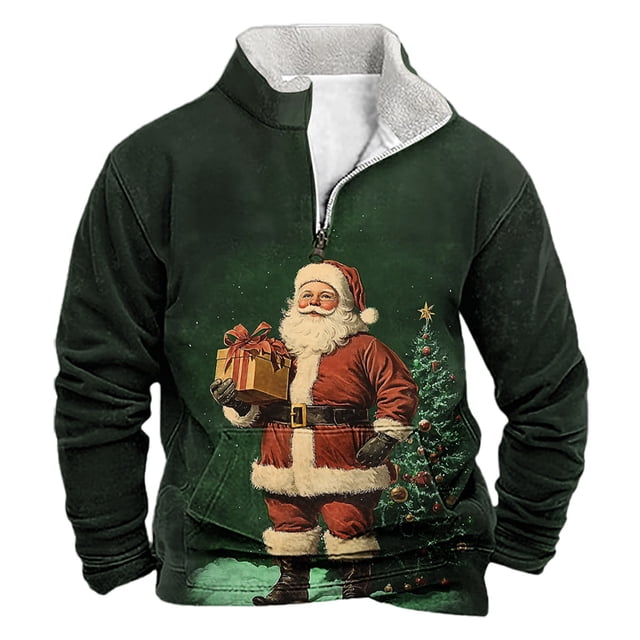 Sudadera sin capucha para hombre, informal, a la moda, con cuello alto, estampado, con cremallera, jersey de manga larga, blusa de poliéster para hombre
