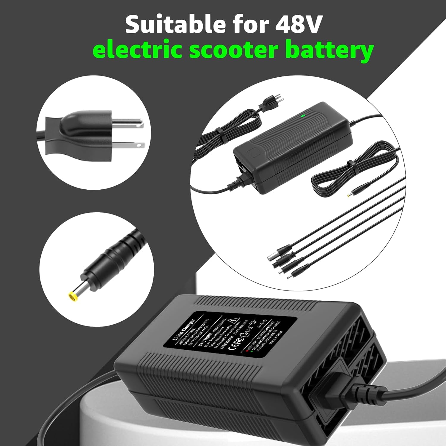 54.6V 2A Electric Charger for 48V Lithium Battery Compatible with Battery Charger,Equipped with 4 Output Heads