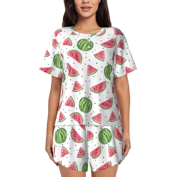 Fotbe Hand Drawn Watermelon Conjunto de Pijama Estampado para Mujer, 2 Piezas, Ropa de Dormir con Camiseta de Manga Corta y Shorts Suaves-4X-Large