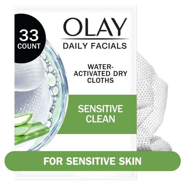Olay Daily Facials Face Wash Sensitive Cleansing Wipes, Gentle Makeup Remover, Makeup Wipes, Fragrance-Free, 33 Count
