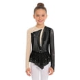 thumbnail image 1 of Runhomal Kids Girls Sparkly Rhinestones Figure Ice Skating Dress Long Sleeve Color Block Gymnastics Ballet Dance Dress Black 8, 1 of 5