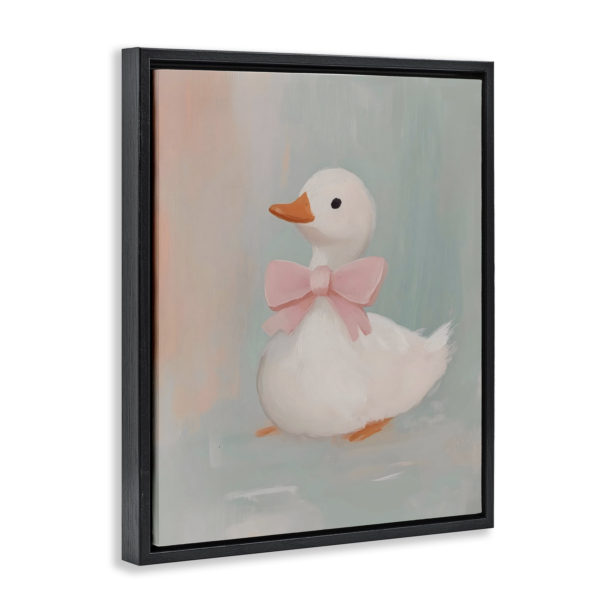 Stupell Industries Duckling Portrait with Bow Black Framed Floater Canvas Wall Art, design by The Prints Vibe
