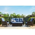 thumbnail image 2 of PARKWELL Outdoor Patio Wicker Furniture Set - 5 Piece Sectional Sofa Set with 3-Seat Sofa,2 Chairs and 2 Ottomans,Brown Wicker and Blue Cushion, 2 of 7