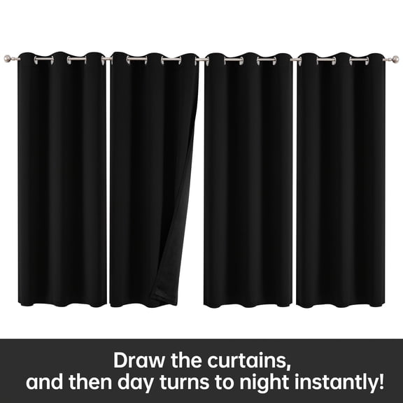 37 x 54 Inch 4 Pieces Curtain Panels, 100% Polyester Solid Color 100% Blackout Thermal Insulated Window Curtains, Lightweight Rod Pocket Curtains With Coated Liner, All Season Romantic Decor Drapes f