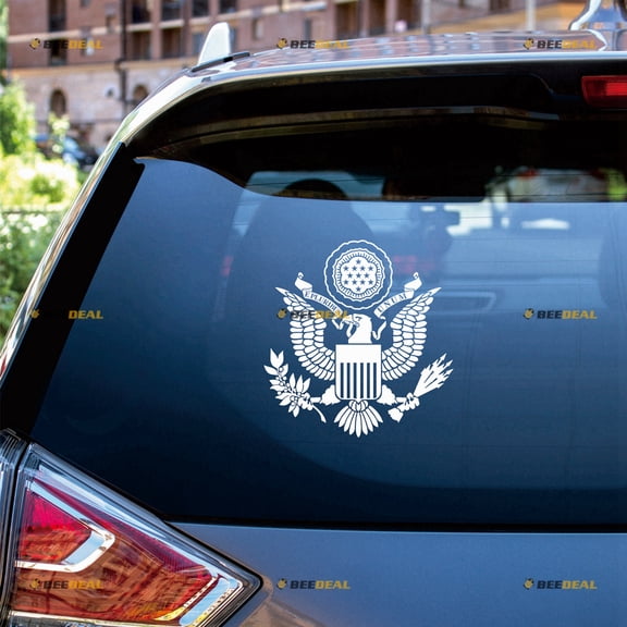 United States Great Seal Eagle Sticker Decal Vinyl Coat of Arms - White 8" - For Car Boat Laptop Cup No Background Die-cut