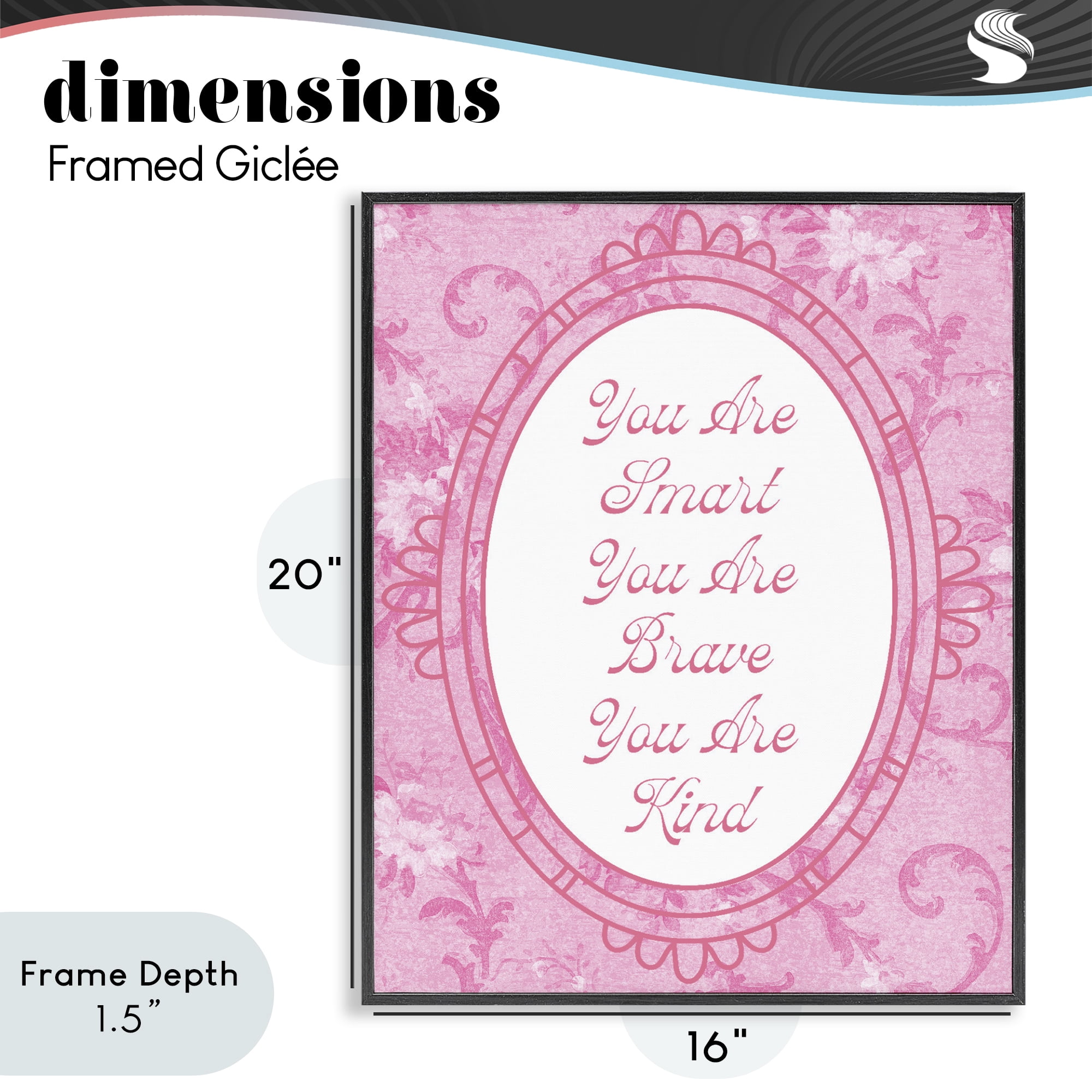 Stupell Industries Smart Brave & Kind Ornate Pink Black Framed Giclee Art, design by Lil' Rue