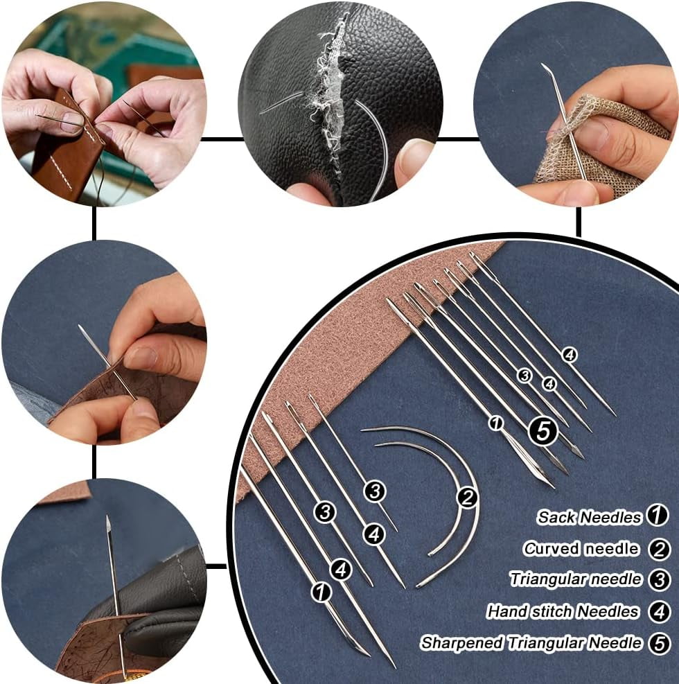 Leather Working Tools, Practical Leather Craft Kit with Waxed Thread Groover Awl Stitching Punch Hole for Leathercraft Beginner or Adults Gifts - Comes with Tool Manual