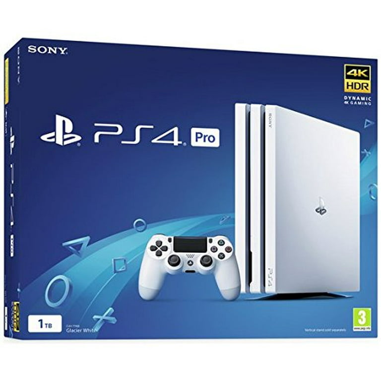 Sony PlayStation 4 Pro Glacier 1TB Gaming Consol White 2 Controller  Included with The Last Guardian BOLT AXTION Bundle Like New 