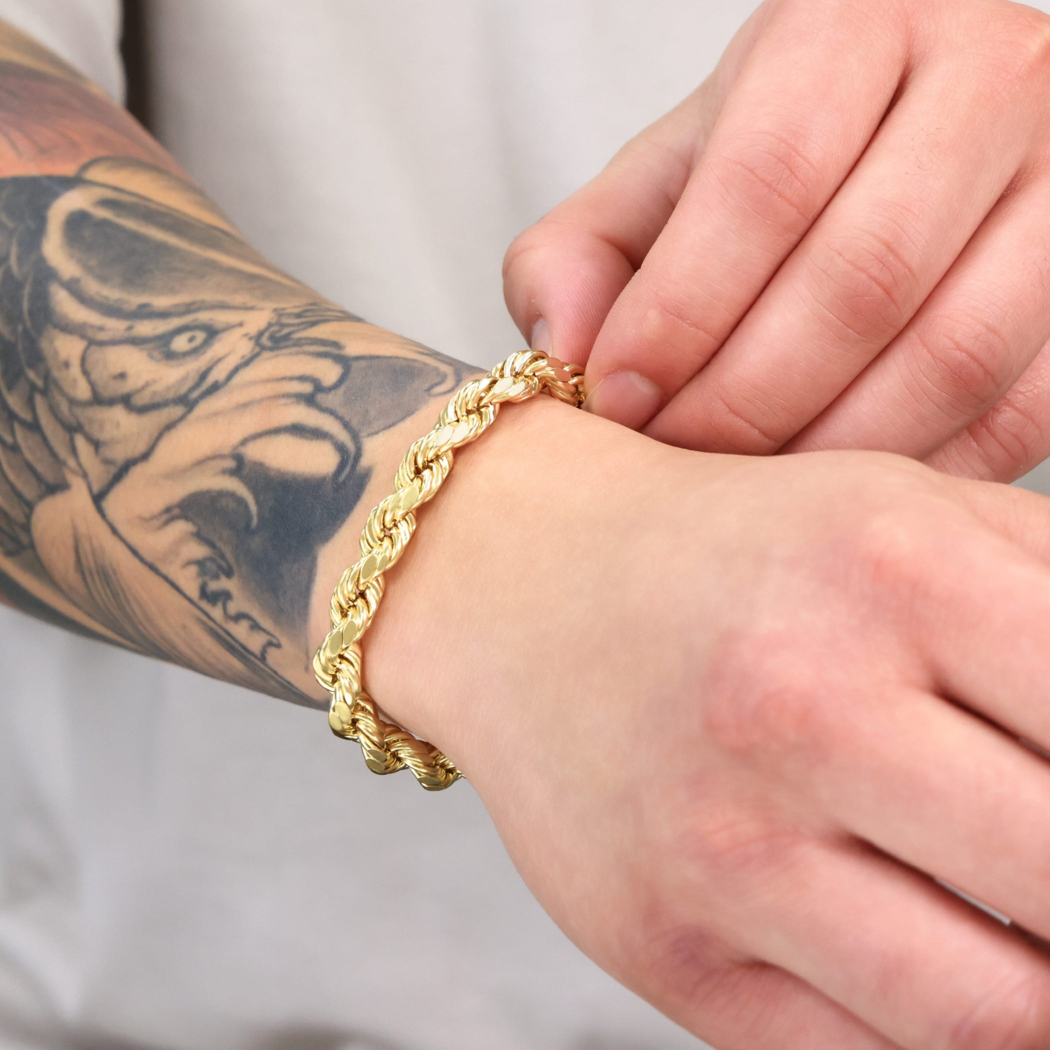 Nuragold 14k Yellow Gold 8mm Rope Chain Diamond Cut Bracelet (8