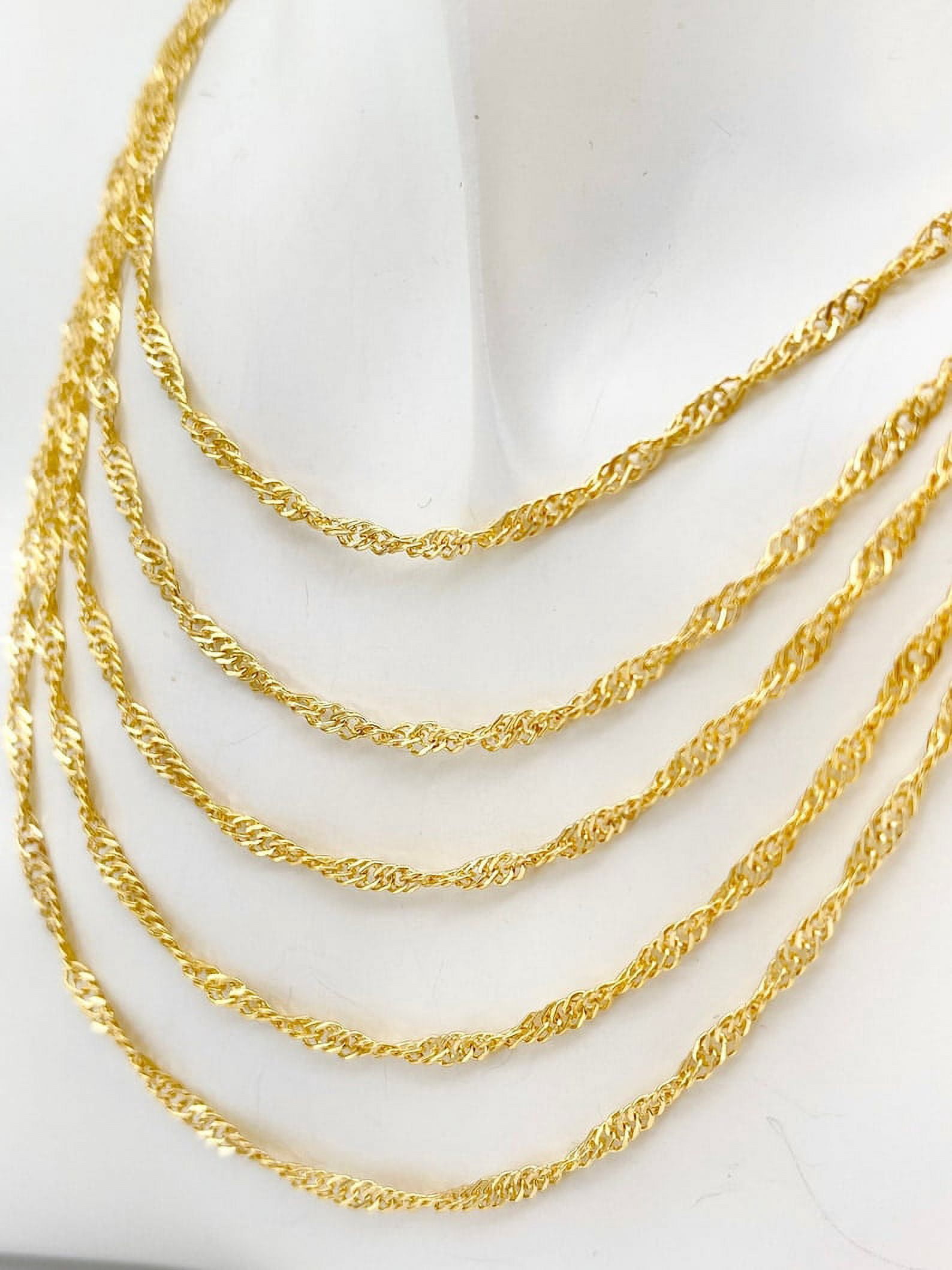 Jewelheart 10K Yellow Real Gold Singapore Chain 2.5mm 3.1mm Diamond Cut Twisted Necklace For Women 16"-24"