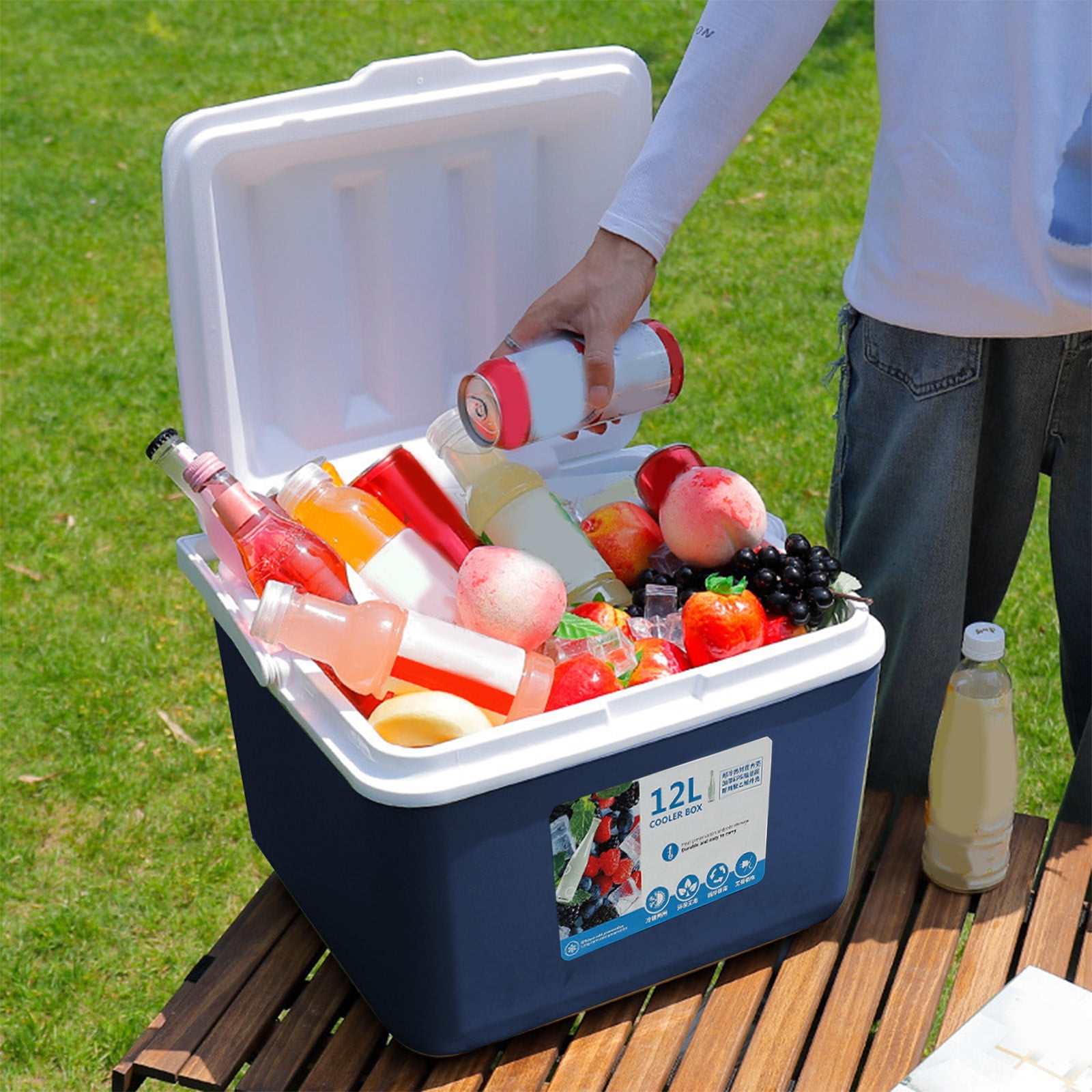 12L Cooler Box, Large Capacity Travel Cooler,Portable Camping Cooler with Handles, Leak-Proof, Ice Chest Keeps Ice for Up to 3 Days, Ideal for BBQ, Camping, Pincnic(Blue)