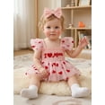 thumbnail image 5 of BemeyourBBs Newborn Baby Girls Mother's Day Father's Day Outfit Summer Romper Dress Baby Girl Clothes I Love Mom Dad Letter Heart Smocked Flying Sleeve Tulle Tutu Dress and Bow Headband Set, 5 of 9