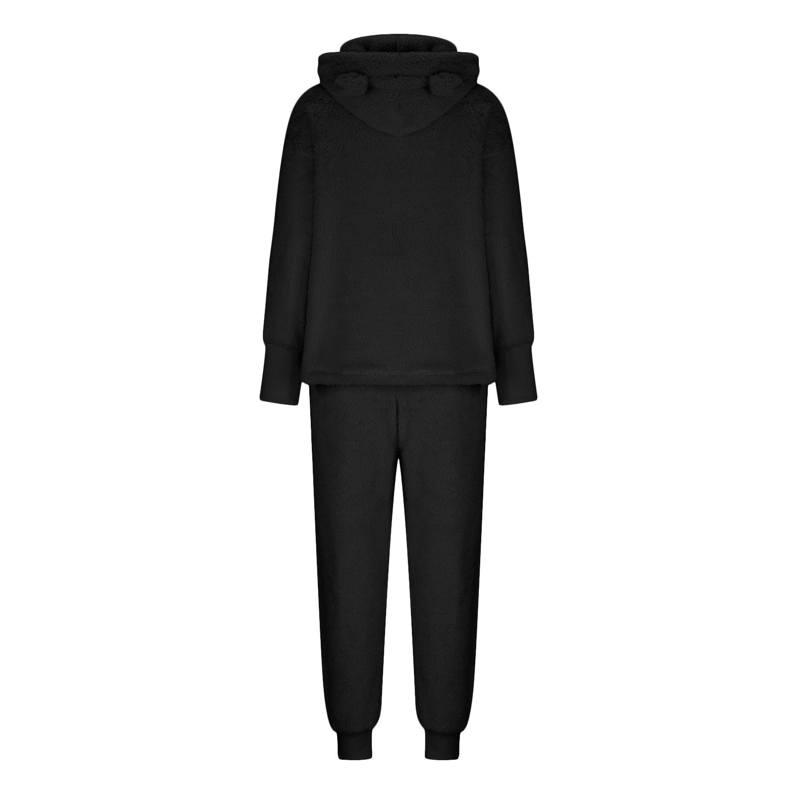 Blvb Womens Fuzzy Sherpa Fleece Pajamas Set Long Sleeve Cat Ear Hoodies Pajama Pants 2 Piece Outfits Loungewear Sleepwear Black