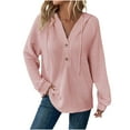 thumbnail image 2 of SwiftWear Women's Plus-Size Waffle-Knit Button-Front Hoodie Soft Textured Pullover Tops with Long Sleeves, Relaxed Fit Loungewear Pink, 2 of 7