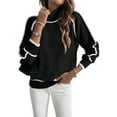 thumbnail image 2 of Fall Sweaters for Women Trendy Cute Cozy - Long Sleeve Colorblock Knitted Pullover Tops Black S, 2 of 9