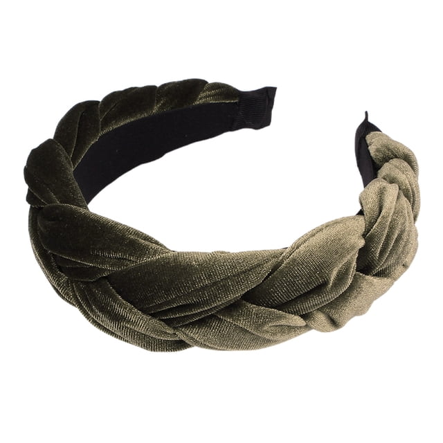 XASZHN Textured Braided Velvet Wide Headband for Women Solid Color Hair Accessory with Ribbon Detail Green_001 One Size