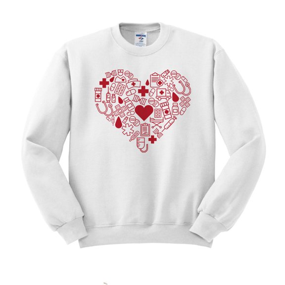 Nurse Icons Heart Sweatshirt Unisex Large White