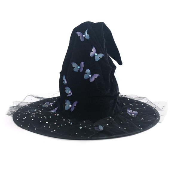 LILIYA Halloween Hat for Women Adult Butterfly Mesh Hat Large Ruched Hats Party Cos Pointed Cap