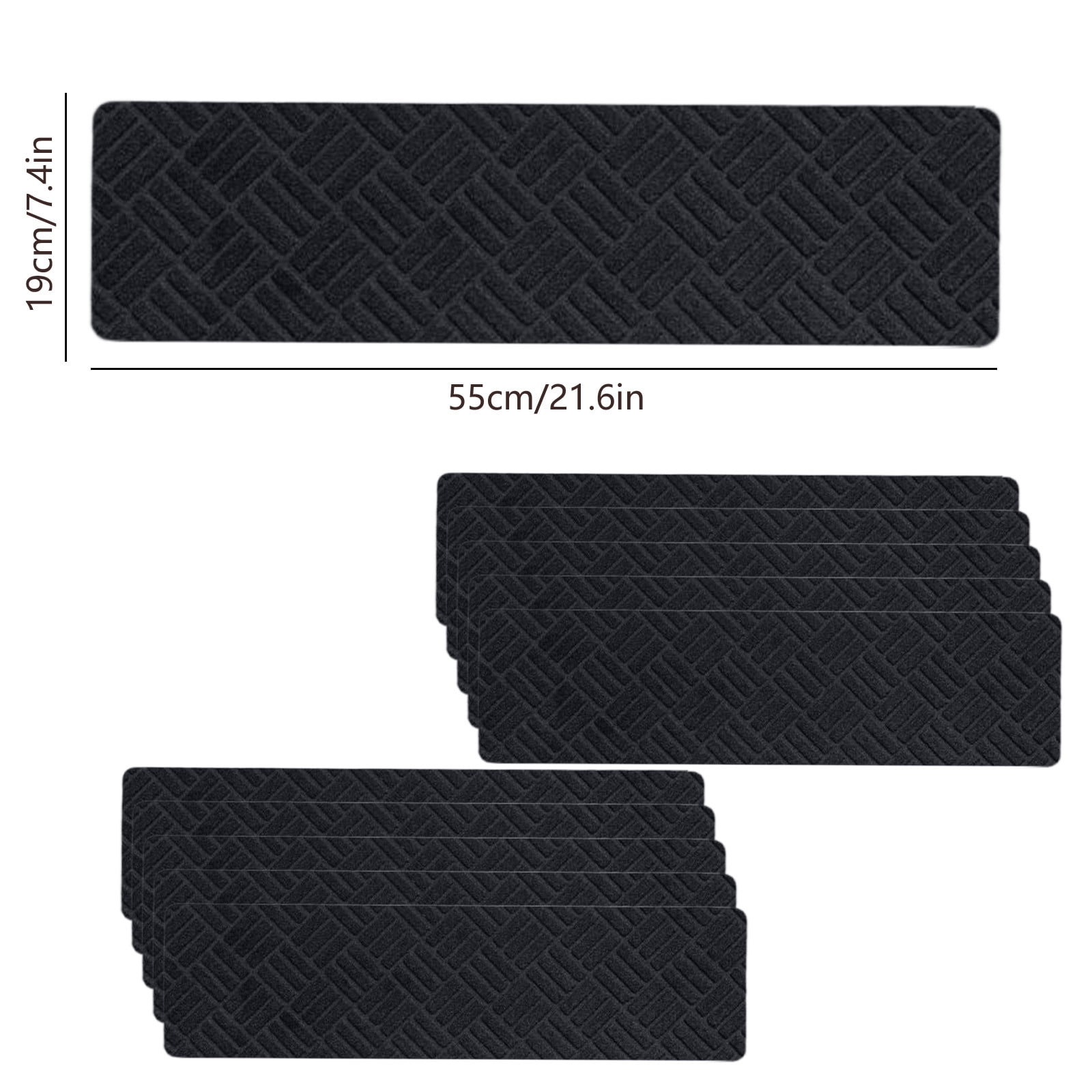 Meitianfacai 10PCS Non-Slip Stair Treads for Indoor Use, Large Size 21.6x7.4in Anti-Slip Carpet Mats with Reusable Adhesive, Safe for Kids, Elders & Pets, Easy to Clean(Black)