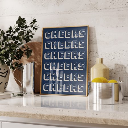 POSTER Cheers Print Bar Cart Wall Art Vintage Bar Cart Poster Bar Print Blue Bar Art Retro Bar Cart Decor Cheers Sign 1 Print-UNFRAMED