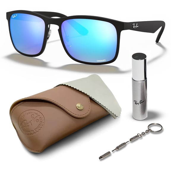 Ray-Ban RB4264 CHROMANCE POLARIZED Square Shaped Sunglasses for Men & Women - Includes Official Rayban Eyewear Kit - Ideal Formal & Casual Wear Sunglasses - Blue Chromance Lens