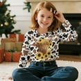 thumbnail image 3 of COEQINE Lightweight Girls Crop Sweatshirt, Warm Long Sleeve Fall Winter Top, Soft Breathable Loose Fit Pullover for Kids Age 9-10, Cow Print Highland Cow Sunflower, 3 of 7