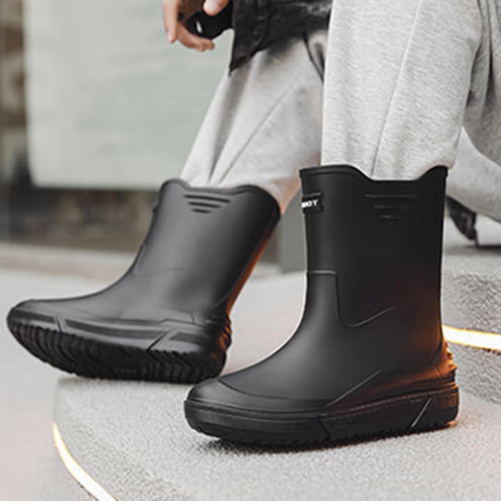Wensltd Mid Calf Rain Boots for Men Solid Color Waterproof Rubber Shoes for Outdoor Short Tube Work Shoes