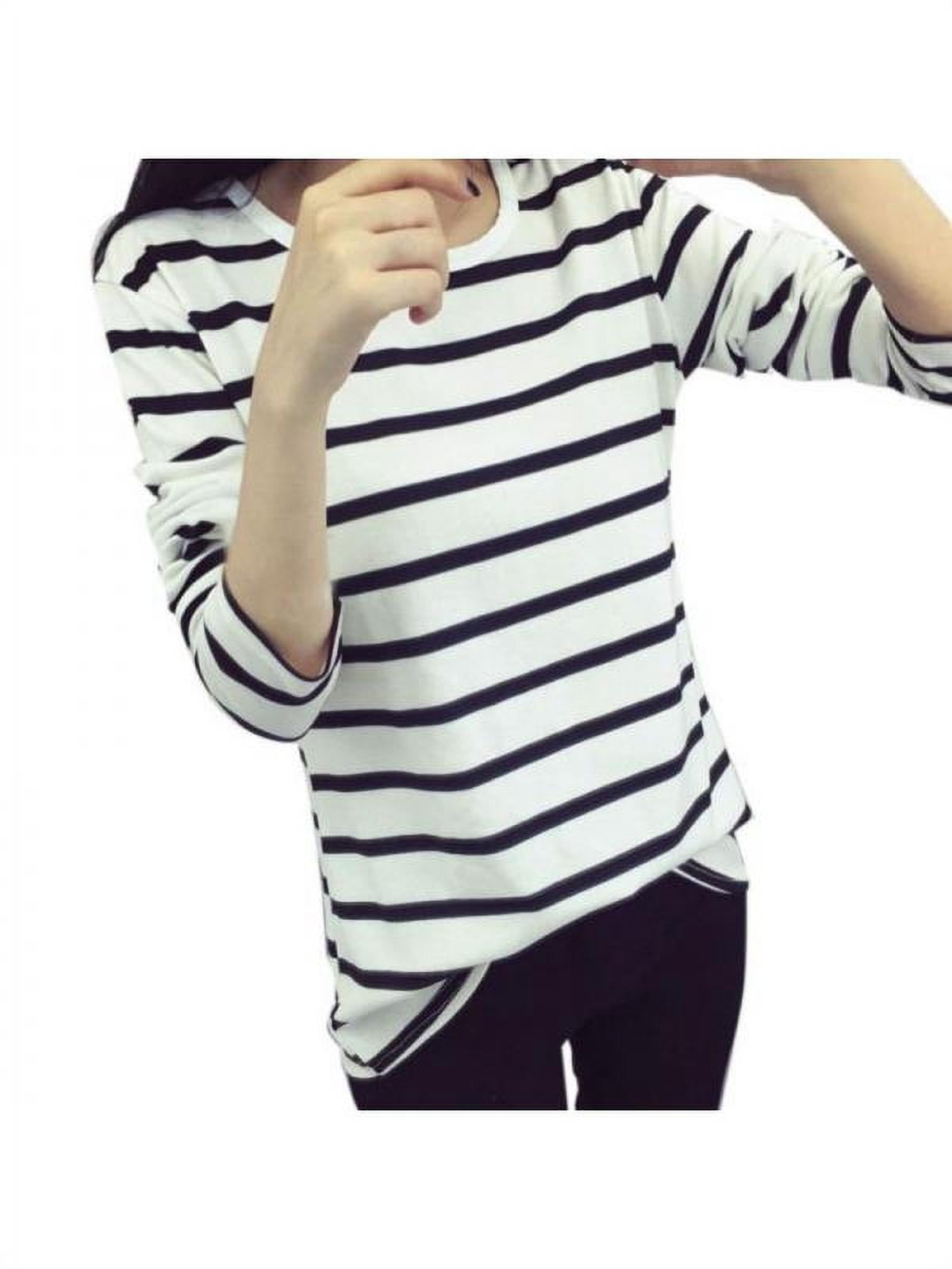 Long Sleeve Black White Striped Women's 
