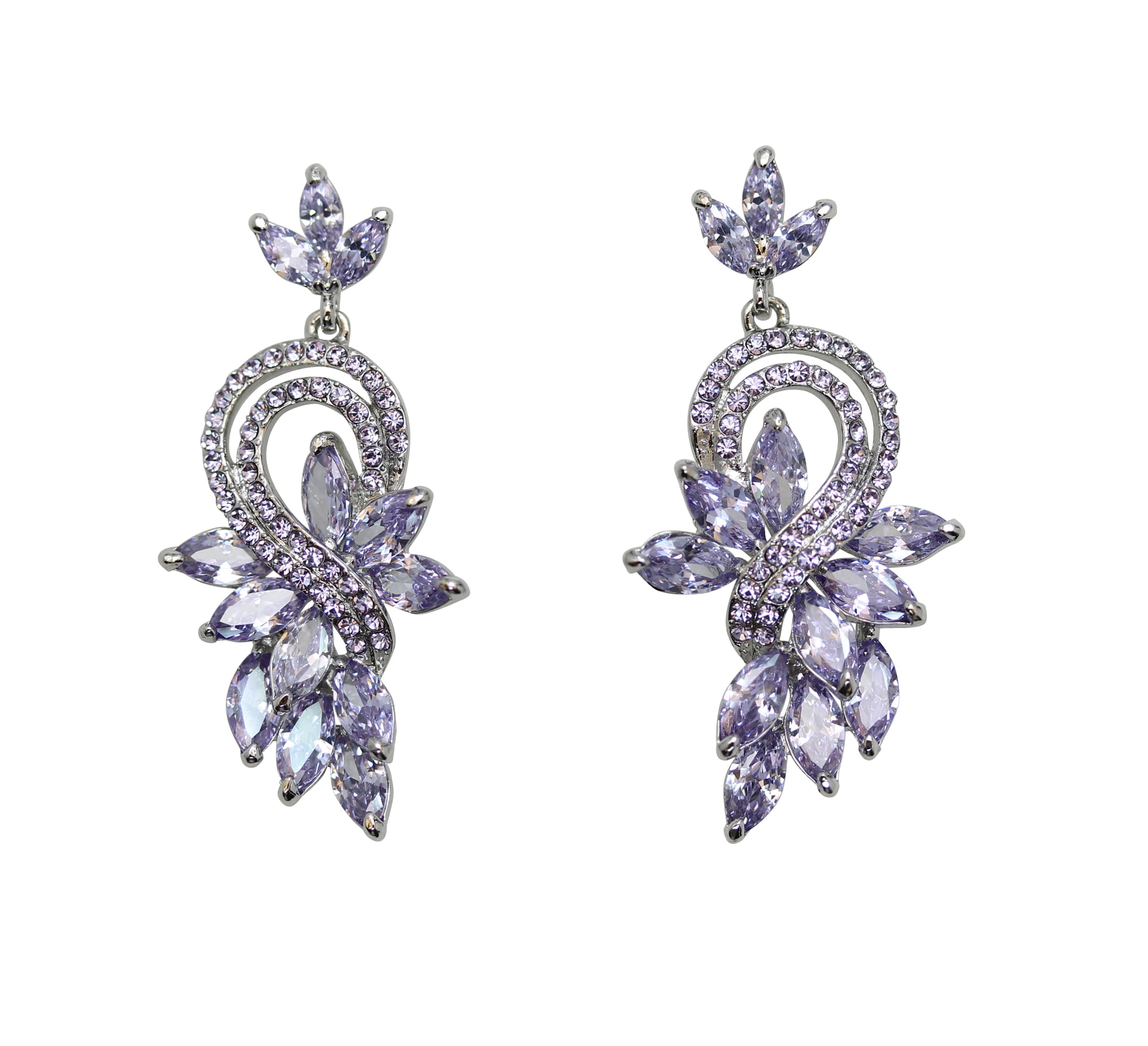 Faship Gorgeous Light Purple CZ Crystal Dangling Floral Earrings ...