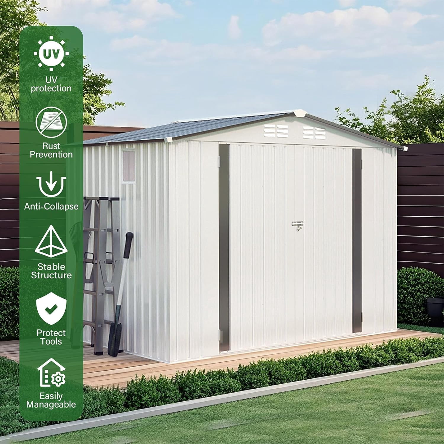 8X6FT Metal Storage Shed,Tool Shed with Peaked Roof, Outdoor Storage Shed with Clear Window and Lockable Door, Garden Shed for Garden, Backyard,Patio,Sundries