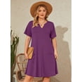thumbnail image 2 of SHOWMALL Women's Plus Casual Dresses V Neck Short Beach Summer Sundress with Pockets Violet Purple 1X, 2 of 10