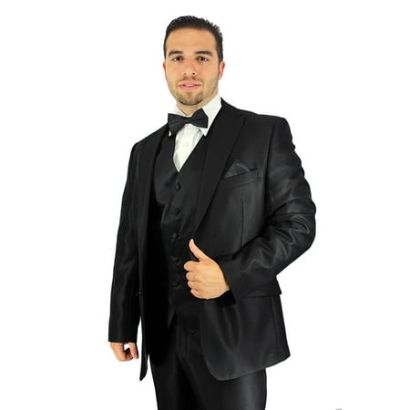 Brown Wool Coat - Enimay Men's Combo Pack 3pc Set Solid Vest Bowtie Hankerchief Black Size 2XL