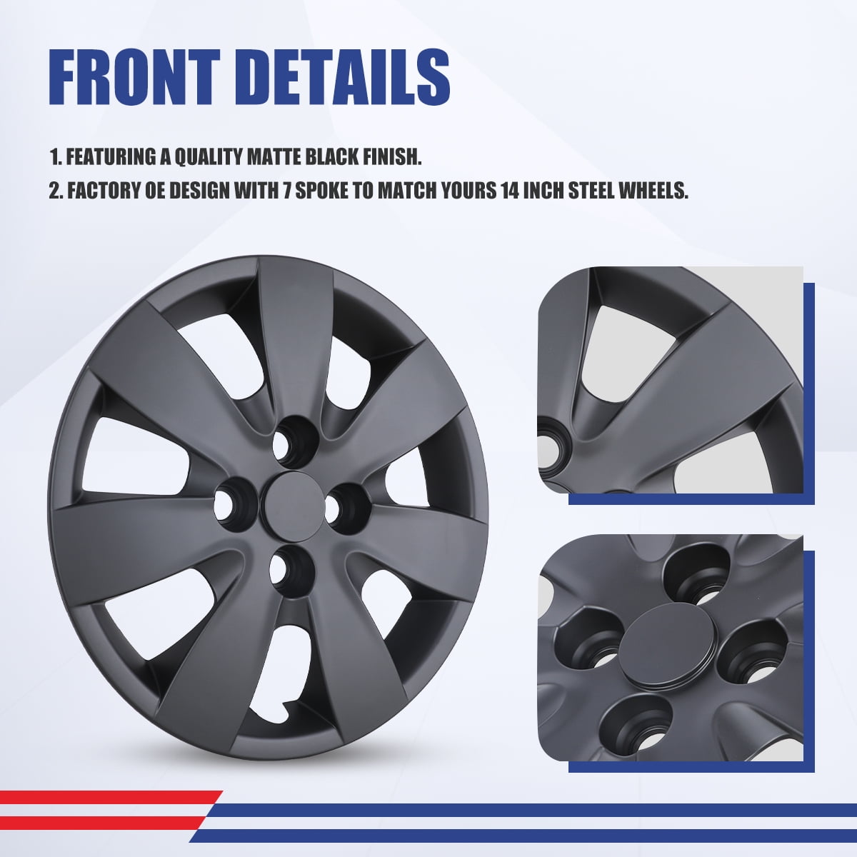 (Set of 4)14" Hubcaps Fit for Hyundai Accent Sedan/Hatchback 2008 2009 2010 2011,Fit Fit for Steel Wheel,Bolt-on Car Truck SUV Hub Cap,Black Matte