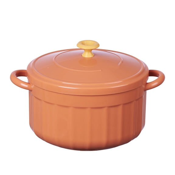 Small Noodles Pot with Lid Binaural Ramen Covered Bowl Kitchen Cookware Food Container for French Onion Soup Home Use Large[Orange]