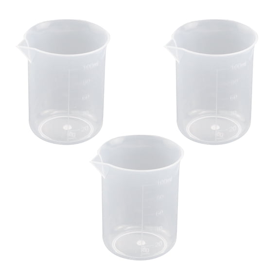 LC LICTOP 3Pcs Plastic Graduated Beaker Cups Transparent Measuring Cups Liquid Cup Container Science Experiments 100ml