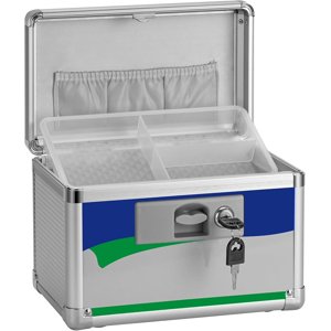 Boîte de verrouillage pour médicaments sûrs - 10 x 6 x 6.7 Pouces - Boîte de stockage verrouillable pour médicaments, trousse de premiers soins vide, boîtes de verrouillage avec clé pour la maison/extérieur (bleu/petit)
