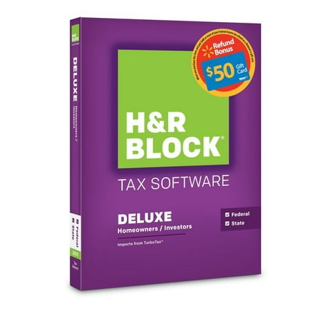 H&amp;R Block 2015 Deluxe + State Tax Software + Refund Bonus Offer - PC/Mac Disc