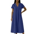 thumbnail image 6 of Sokhug Womens Maxi Dress Short Sleeve V Neck Cotton Blend with Pockets Loose A Line Summer Casual Sundress, 6 of 6