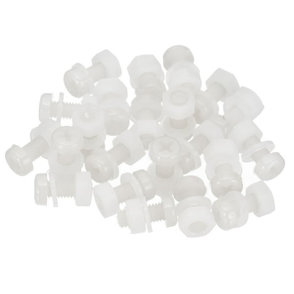 Uxcell M4x10mm White Nylon Bolts Plastic Nuts Full Thread Head Screws and Nuts Set for Industrial Home Fastening Projects, 24 Sets
