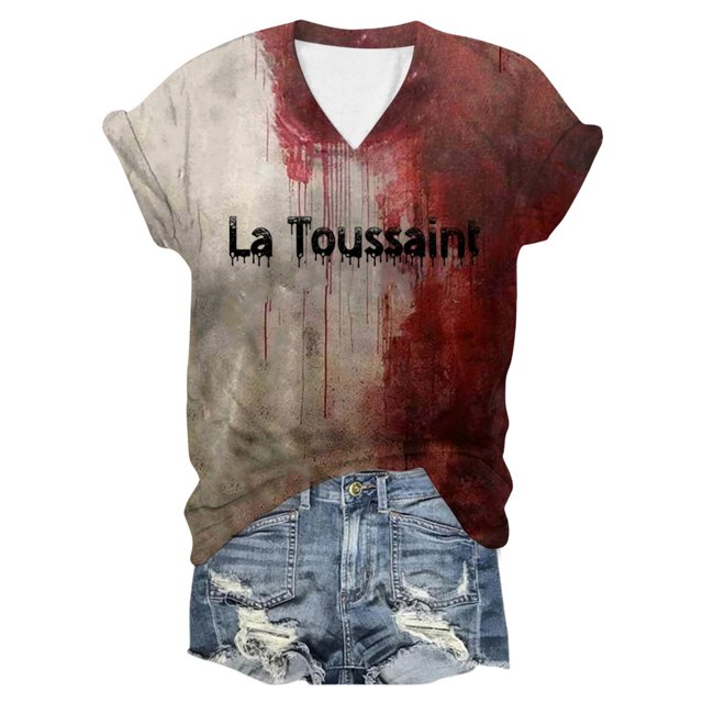 YDLCAFD Saint-Valentin T-Shirt Imprimé à Manches Courtes Col en V pour Femmes